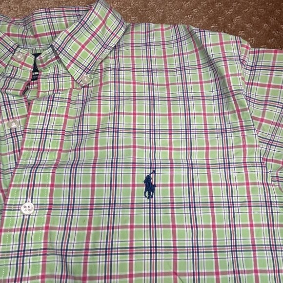 Ralph Lauren Custom Fit Button Up Shirt Spring Green Plaid Men's Size L Summery - Picture 4 of 10